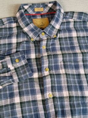 Onward Reserve Men XXL Blue Plaid Flannel Classic Fit Outdoor Pocket Button Down